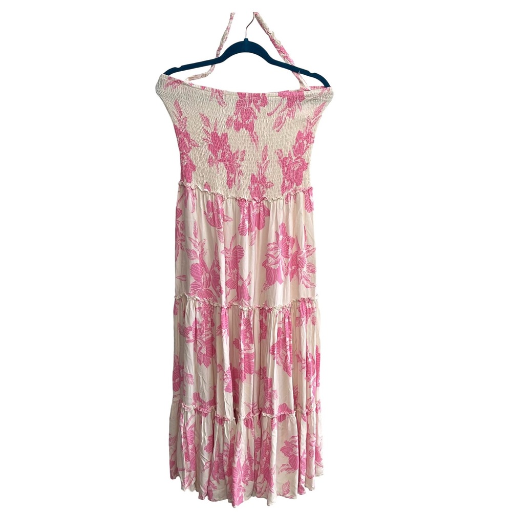Abel the Label Floral Maxi Dress Womens L Pink Smocked Tiered Halter Boho Summer - Picture 4 of 10